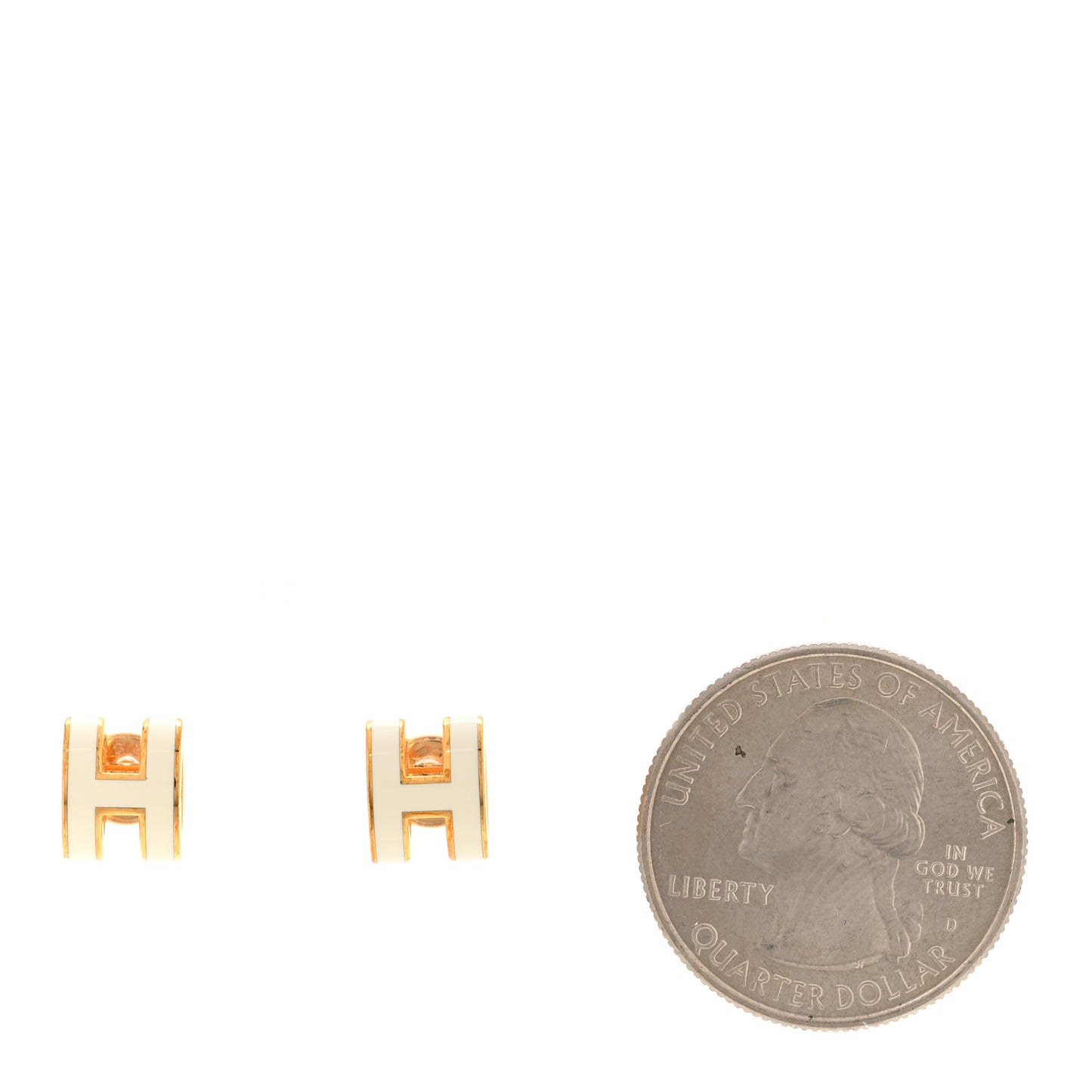 Gold Lacquered Mini Pop H Earrings White