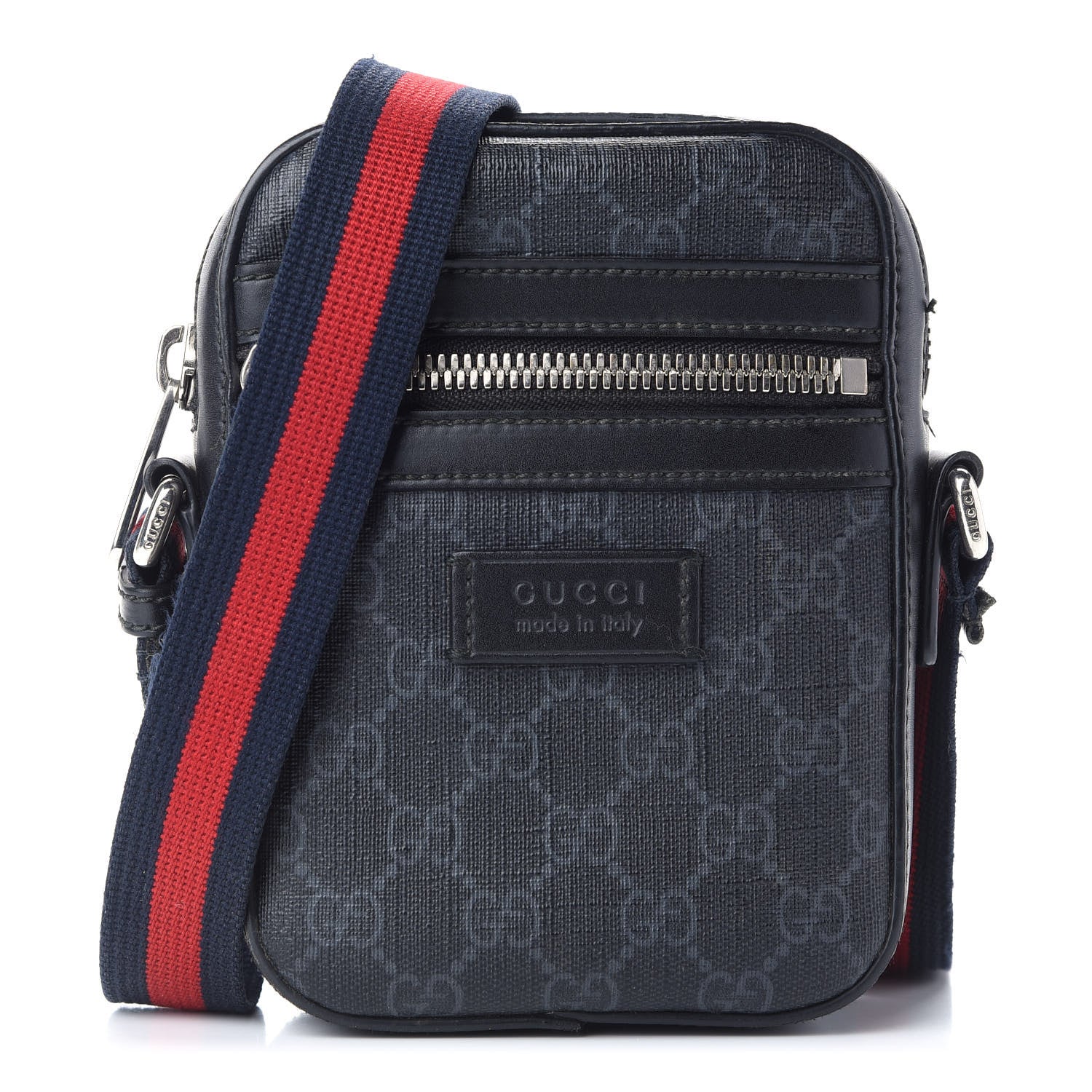 Gucci GG Supreme Monogram Appia Calfskin Web Small Camera Messenger Bag Black Grey 1 of 10