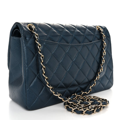 Chanel Metallic Caviar Quilted Jumbo Double Flap Dark Blue 2 of 10
