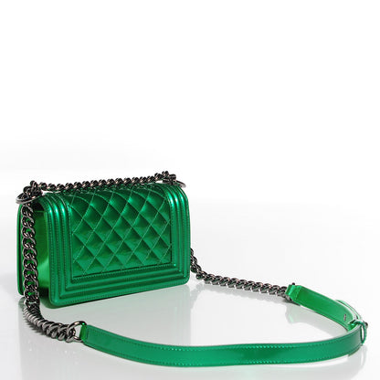 Chanel Metallic Patent Calfskin Quilted Small Boy Flap Green 3 of 7
