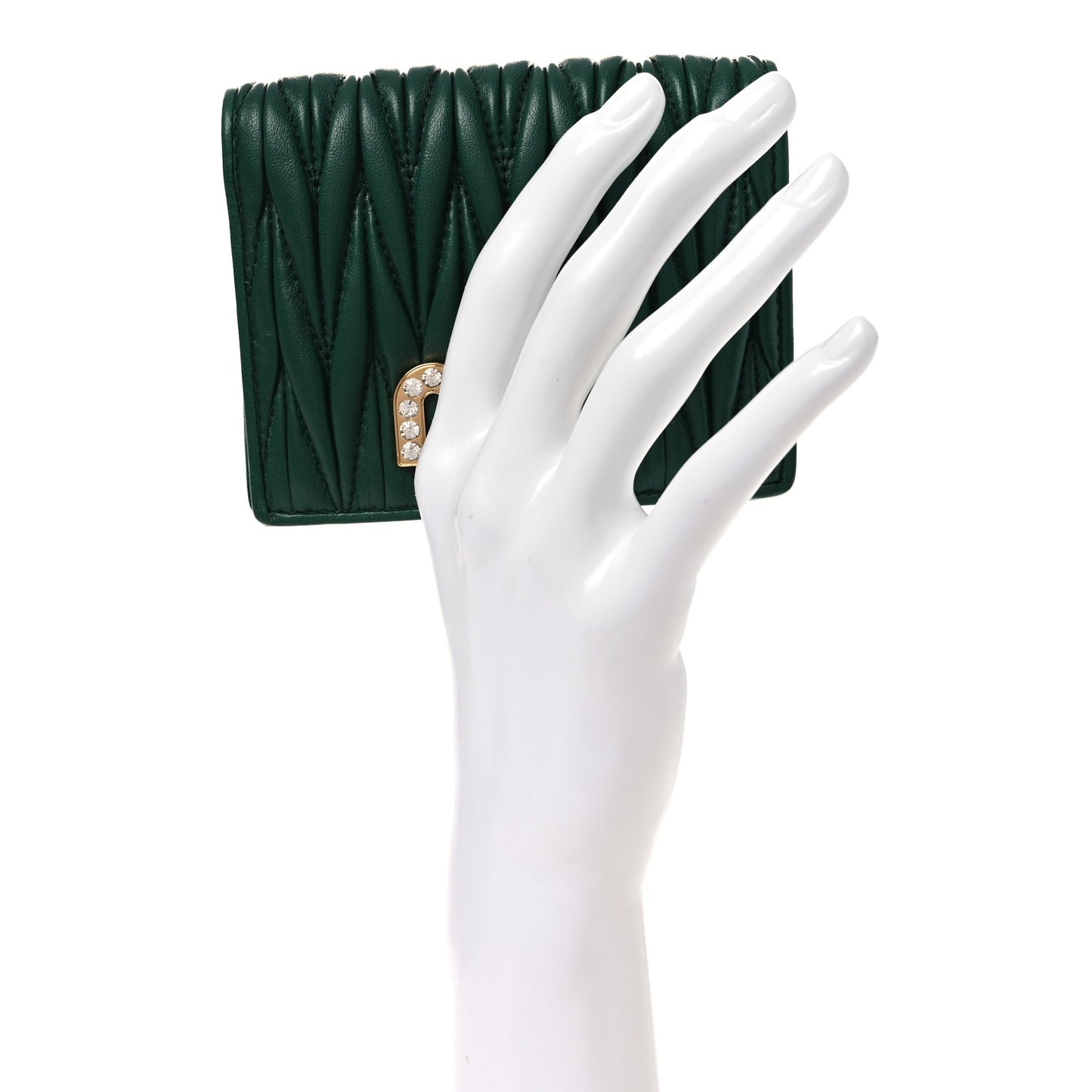 Nappa Matelasse Crystal Pearl Logo Compact Wallet Biliardo