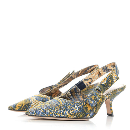 Christian Dior Toile De Jouy Sweet D Slingback Pumps 37.5 Blue Yellow 3 of 8