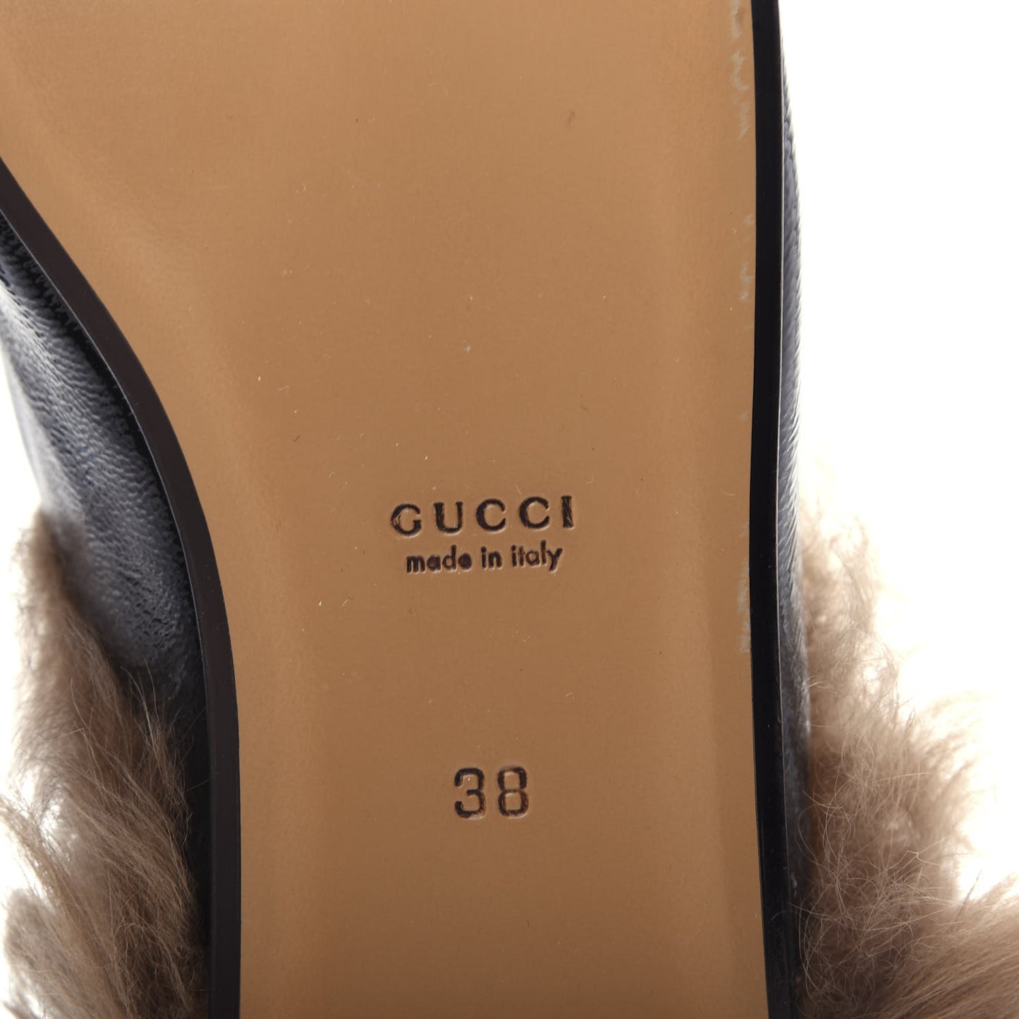 Patent Fur Womens Princetown Slippers 38 Black Natural