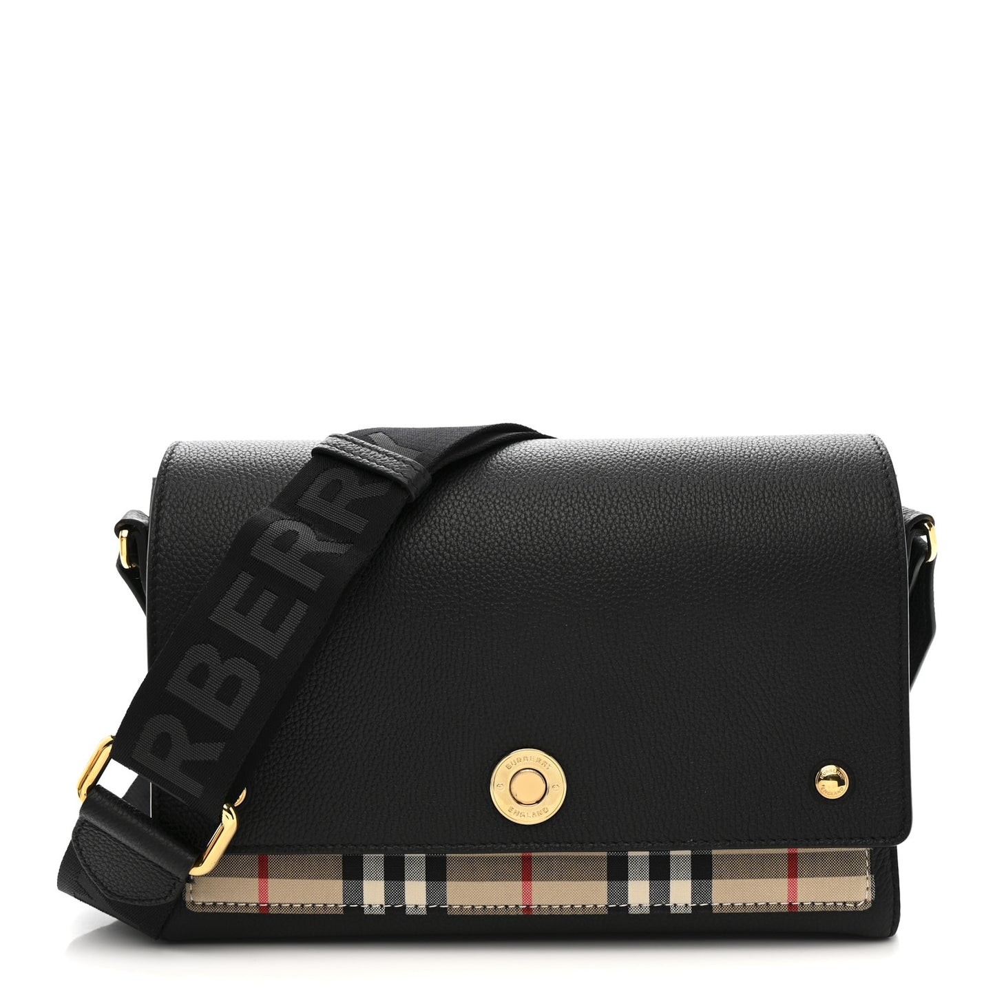Coated Canvas Calfskin Vintage Check Medium Note Crossbody Bag Black