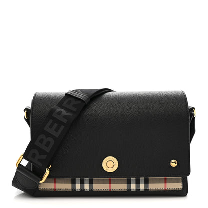 Burberry Coated Canvas Calfskin Vintage Check Medium Note Crossbody Bag Black 1 of 10
