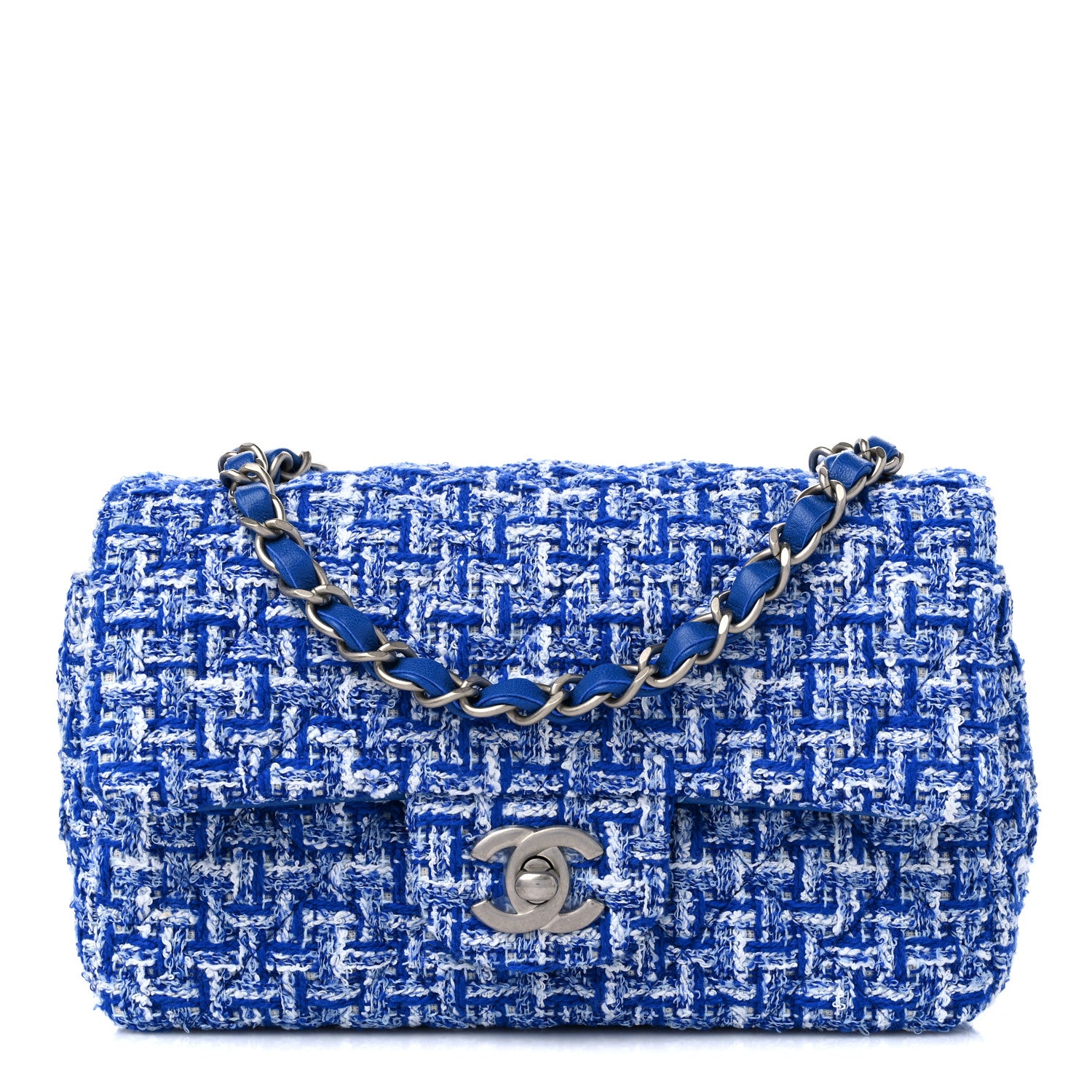 Chanel Tweed Quilted Mini Rectangular Flap Blue White 1 of 9