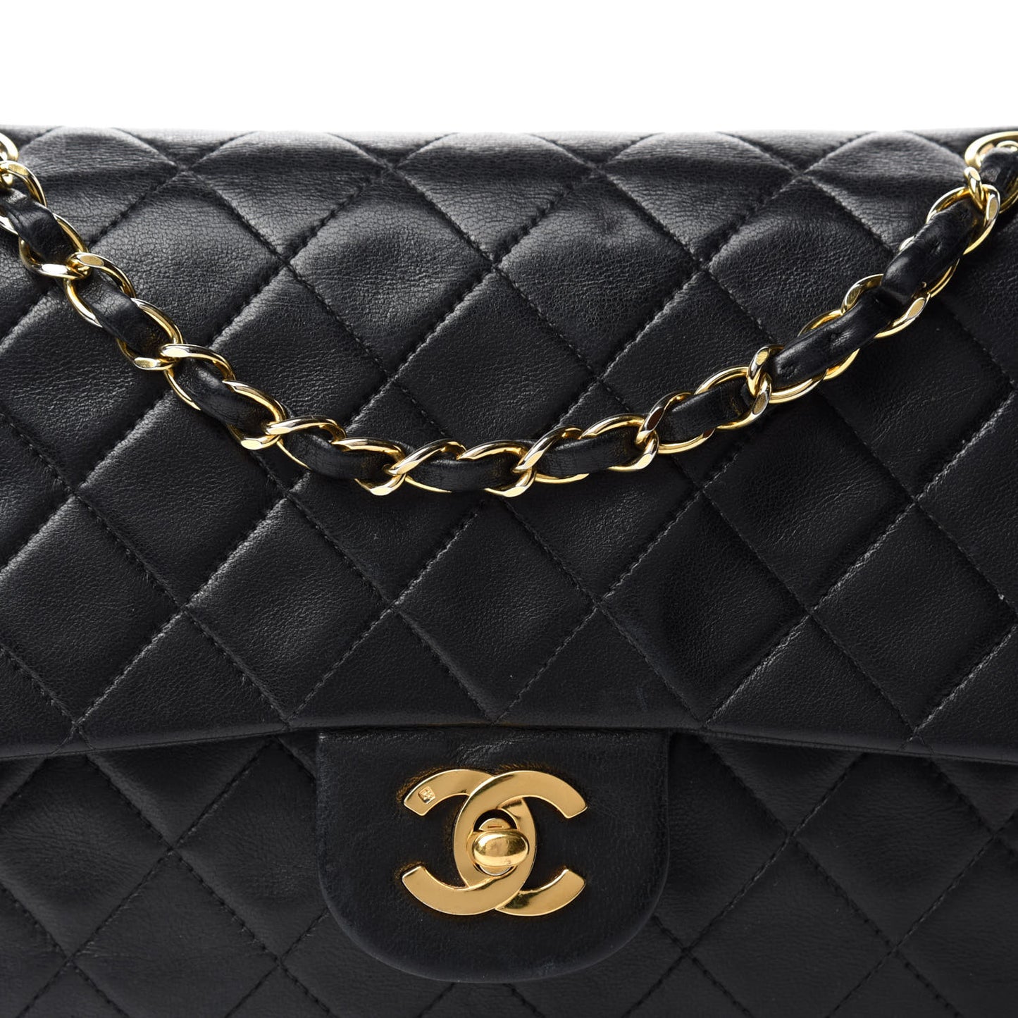 Lambskin Quilted Medium Double Flap Black