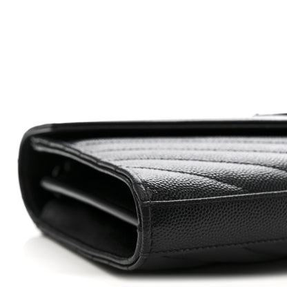 Saint Laurent Grain De Poudre Matelasse Chevron Monogram Monochrome Chain Wallet Black 10 of 13