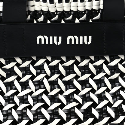 Miu Miu Nappa Matelasse Wicker Basket Bag Black White 6 of 8