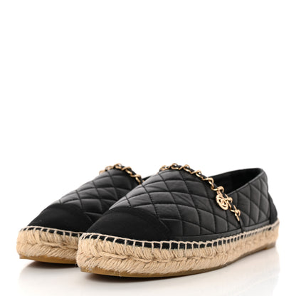 Chanel Lambskin Grosgrain Quilted CC Chain Espadrilles 39 Black 3 of 12