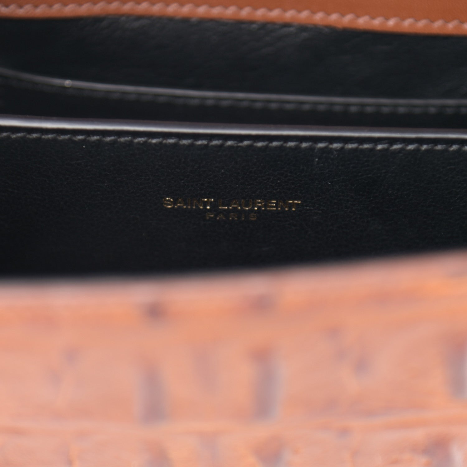 Saint Laurent Calfskin Crocodile Embossed Mini Classic Monogram Cassandra Top Handle Brown 7 of 14
