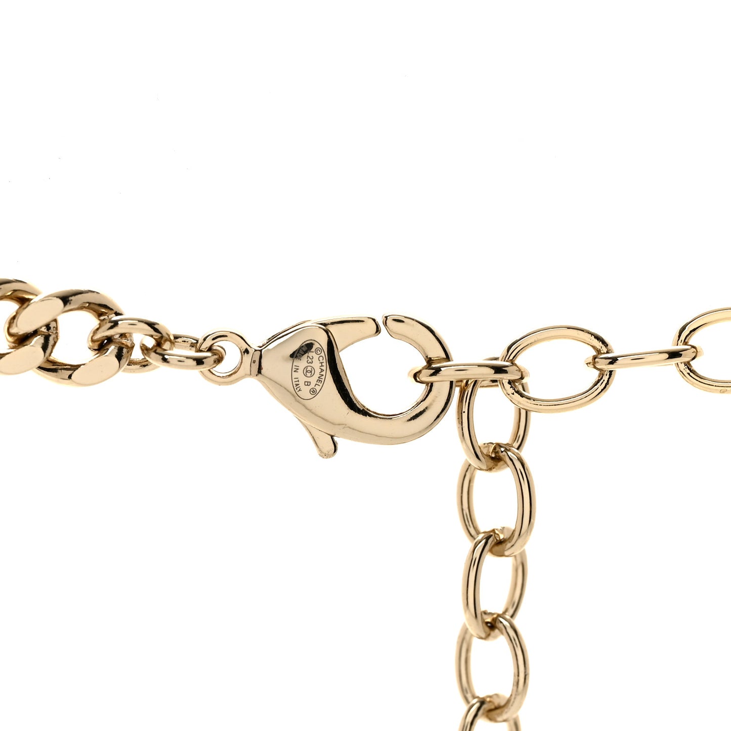 Metal Crystal Pearl Logo Necklace Gold Gold