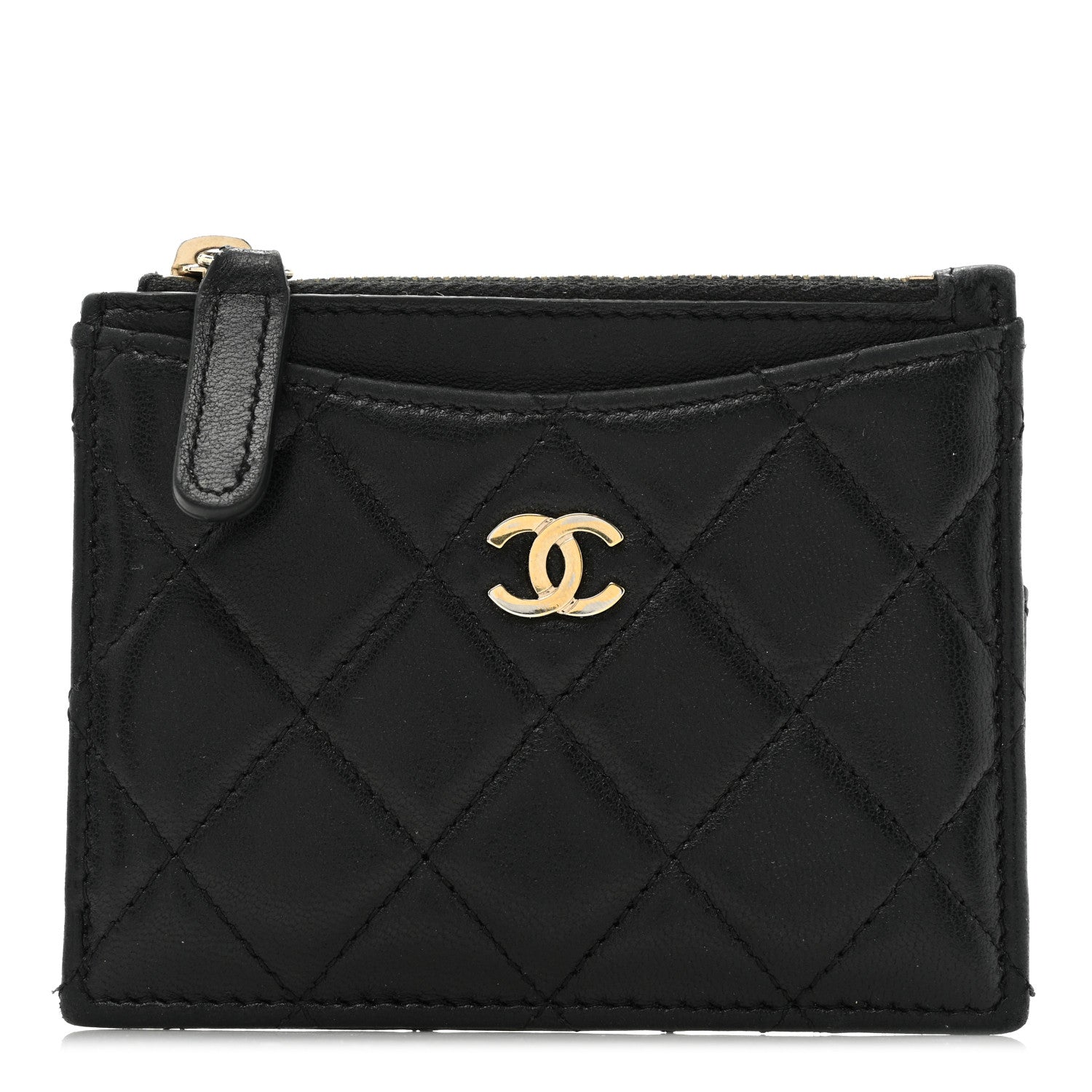 Chanel Lambskin Quilted Zip Card Holder Black 1 of 13