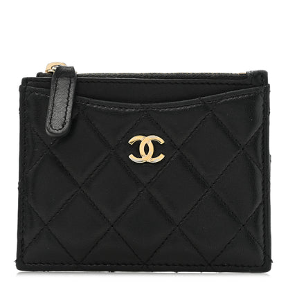 Chanel Lambskin Quilted Zip Card Holder Black 1 of 13