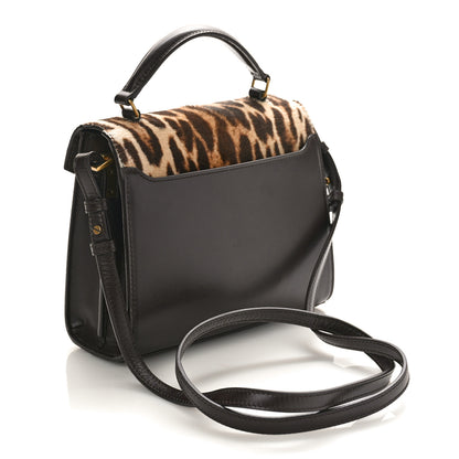 Saint Laurent Calfskin Pony Hair Leopard Print Mini Monogram Cassandra Top Handle Brown 3 of 9