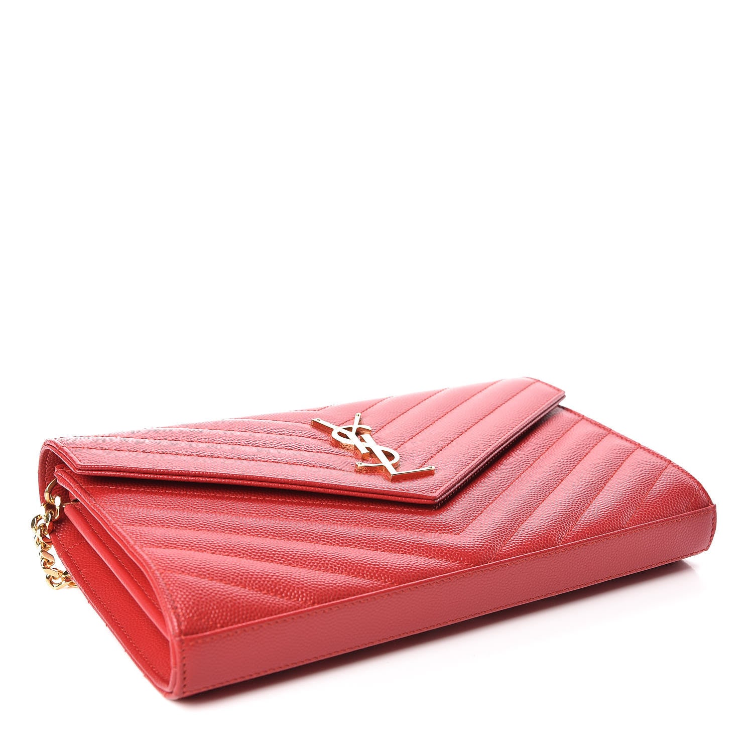 Saint Laurent Grain De Poudre Matelasse Chevron Monogram Chain Wallet New Red 4 of 9