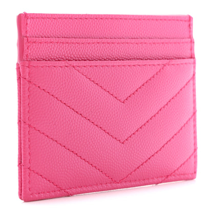 Saint Laurent Grain De Poudre Matelasse Chevron Monogram Credit Card Case Fuxia Couture 3 of 7