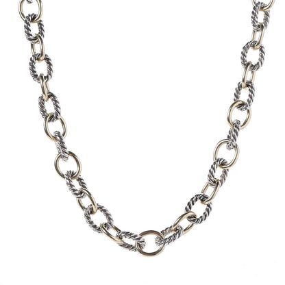 David Yurman Sterling Silver 18K Yellow Gold 10mm Medium Oval Link Necklace 1 of 5