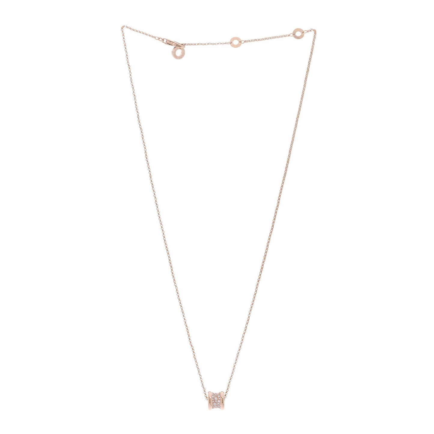 18K Rose Gold Diamond Small B.Zero1 Pave Pendant Necklace