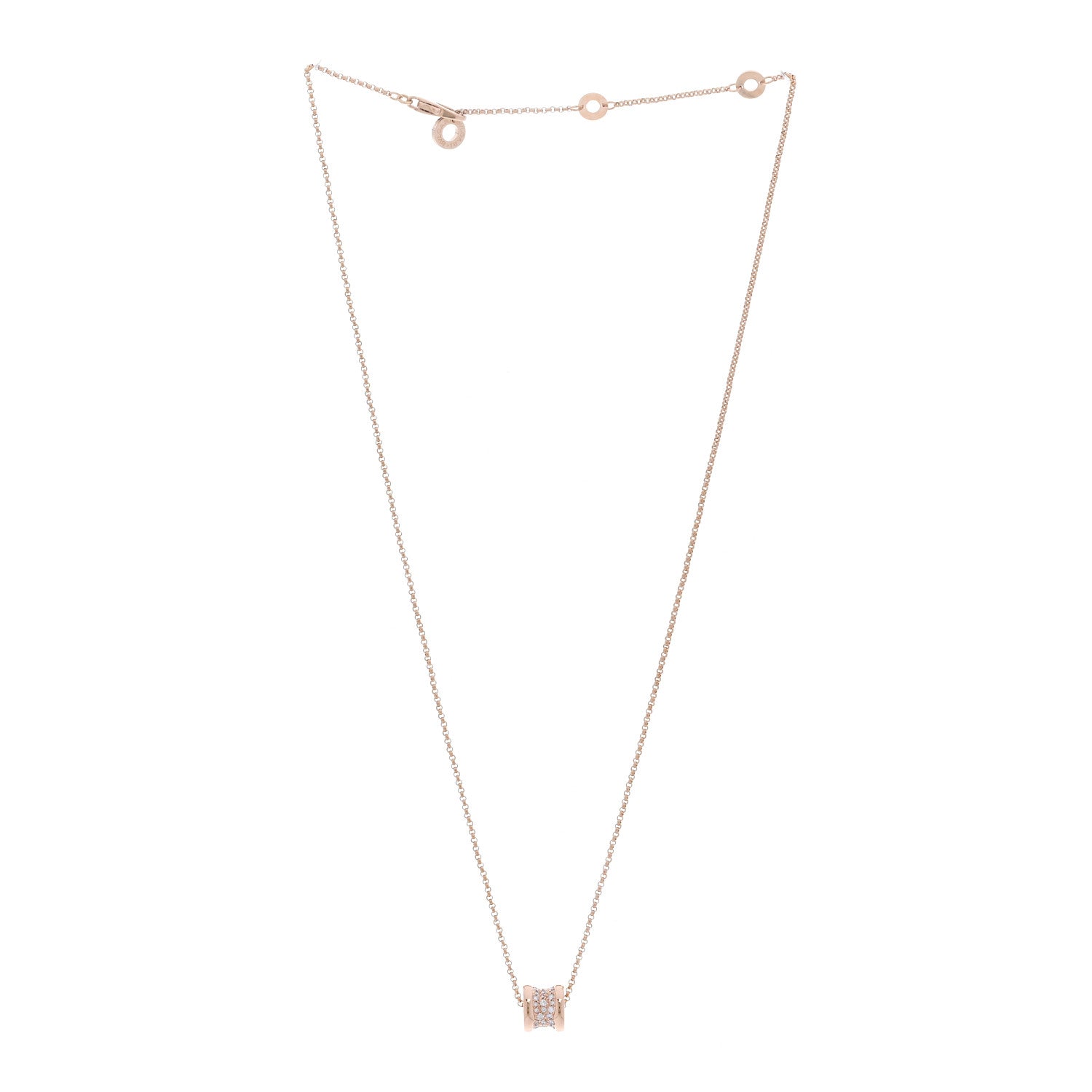 Bulgari 18K Rose Gold Diamond Small B.Zero1 Pave Pendant Necklace 3 of 6
