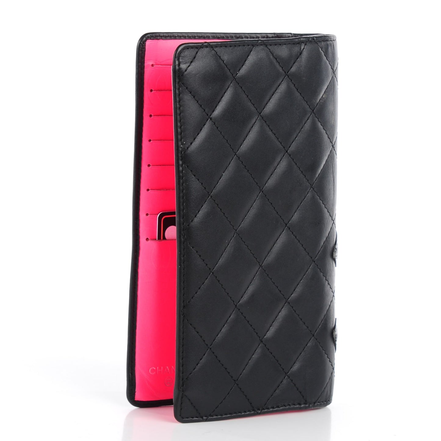 Calfskin Quilted Cambon Yen Wallet Black