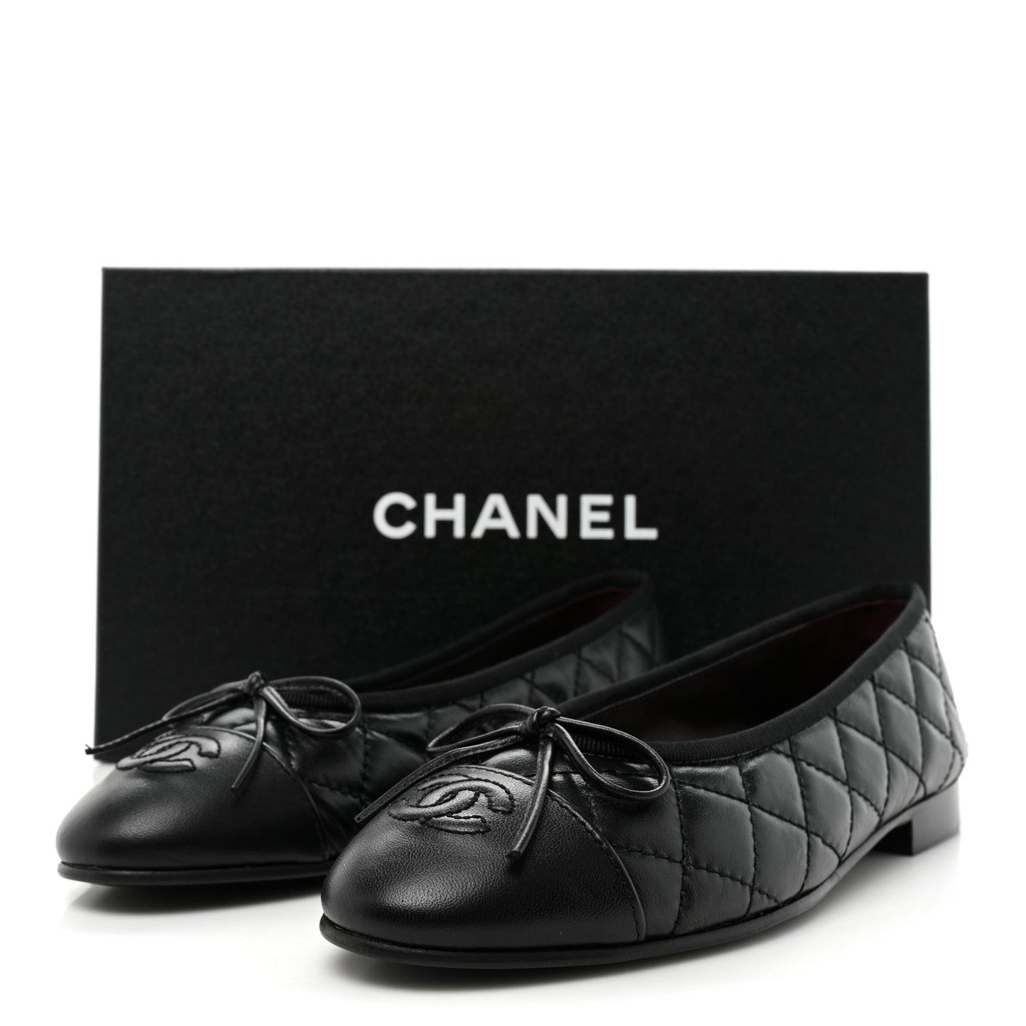 Aged Calfskin Quilted Cap Toe Ballerina Flats 36.5 Black