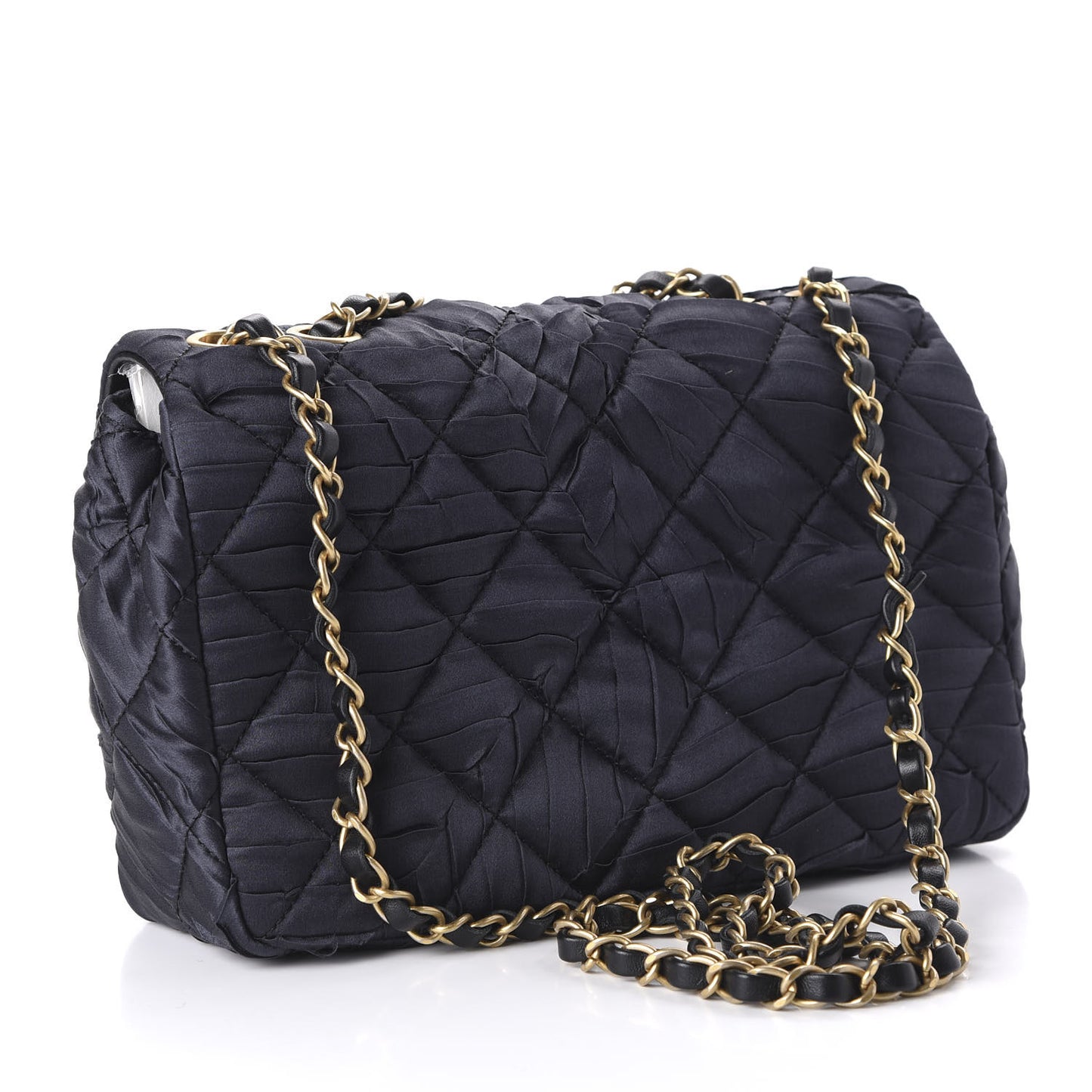Satin Quilted Pleated Medium Single Flap Navy