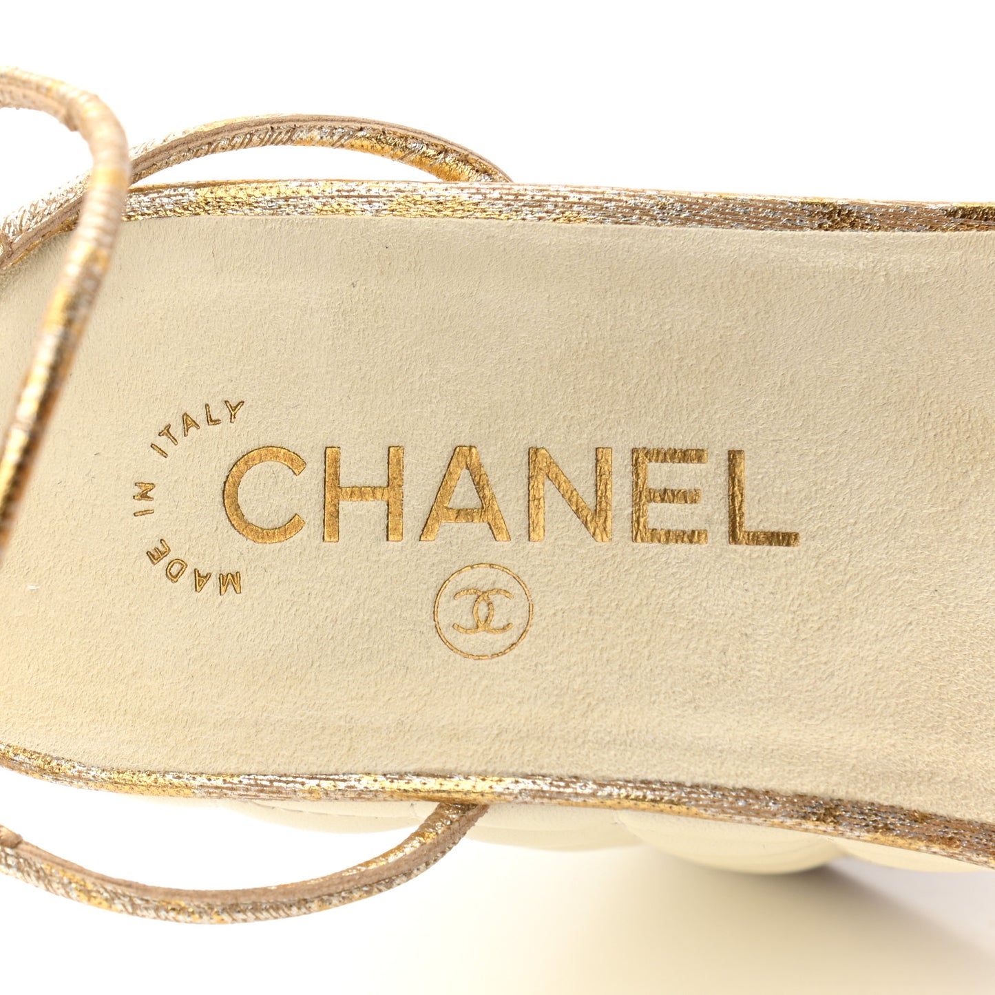 Metallic Lambskin Quilted Wedge Sandals 36.5 Light Beige Gold