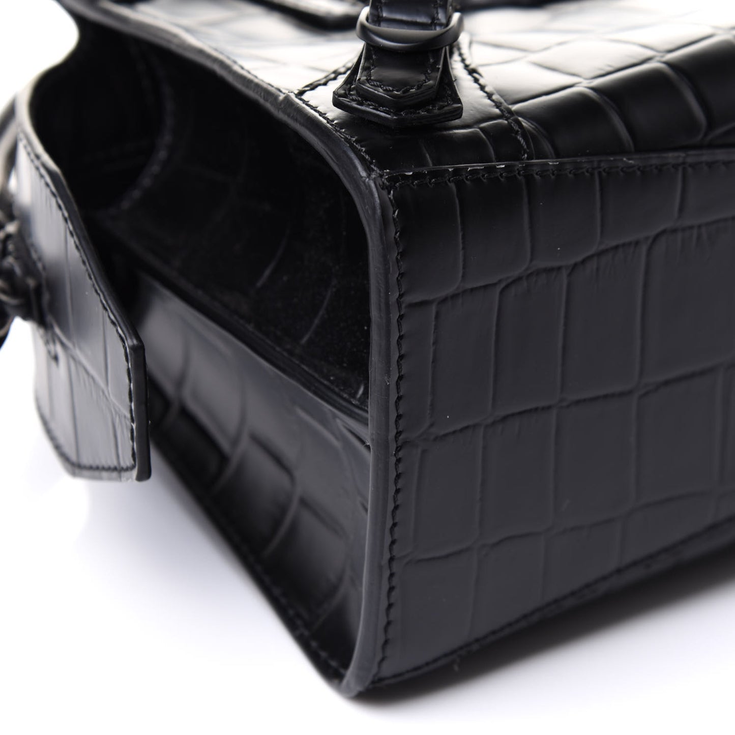 Semi Shiny Calfskin Crocodile Embossed Neo Classic Black Hardware Mini City Black