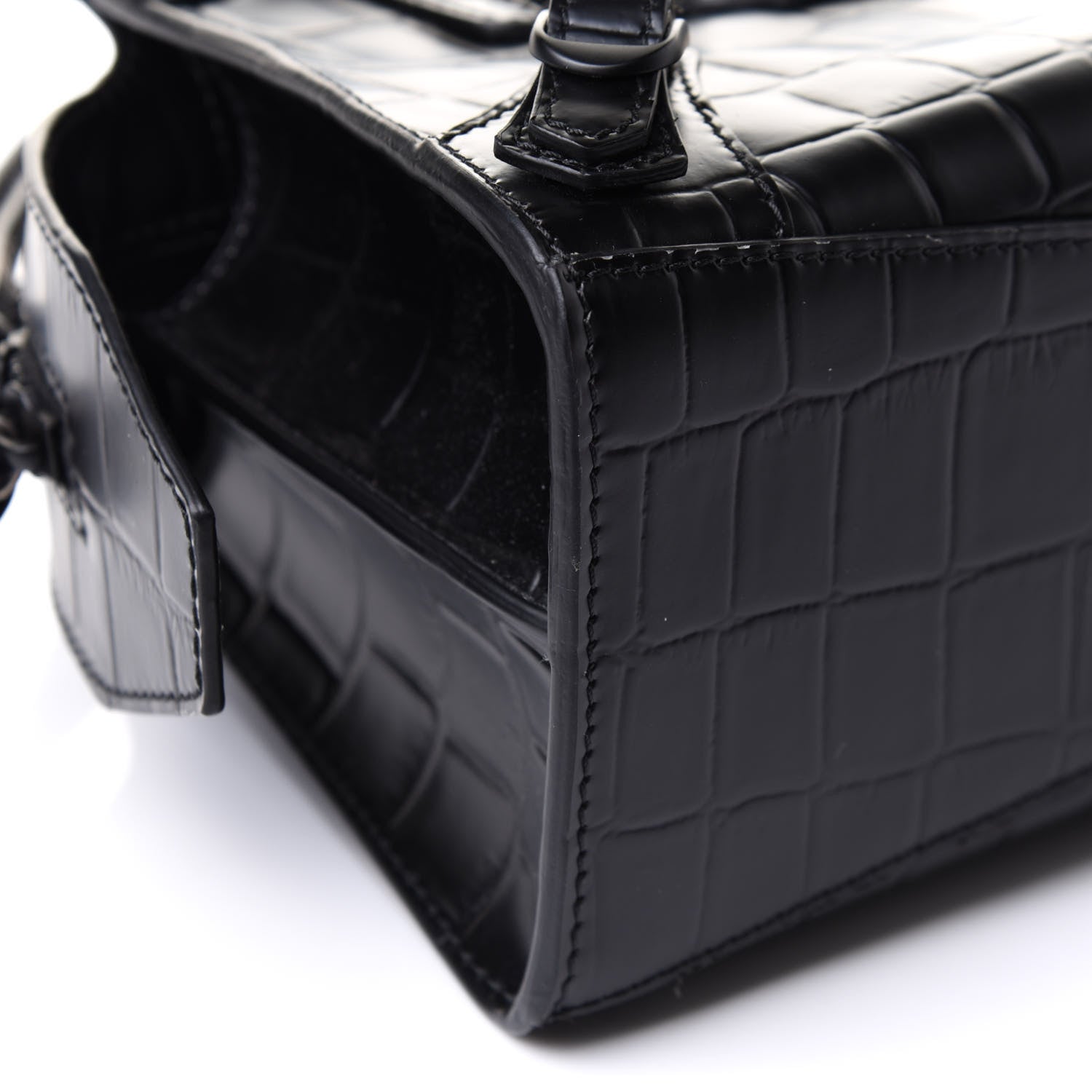 Balenciaga Semi Shiny Calfskin Crocodile Embossed Neo Classic Black Hardware Mini City Black 9 of 16