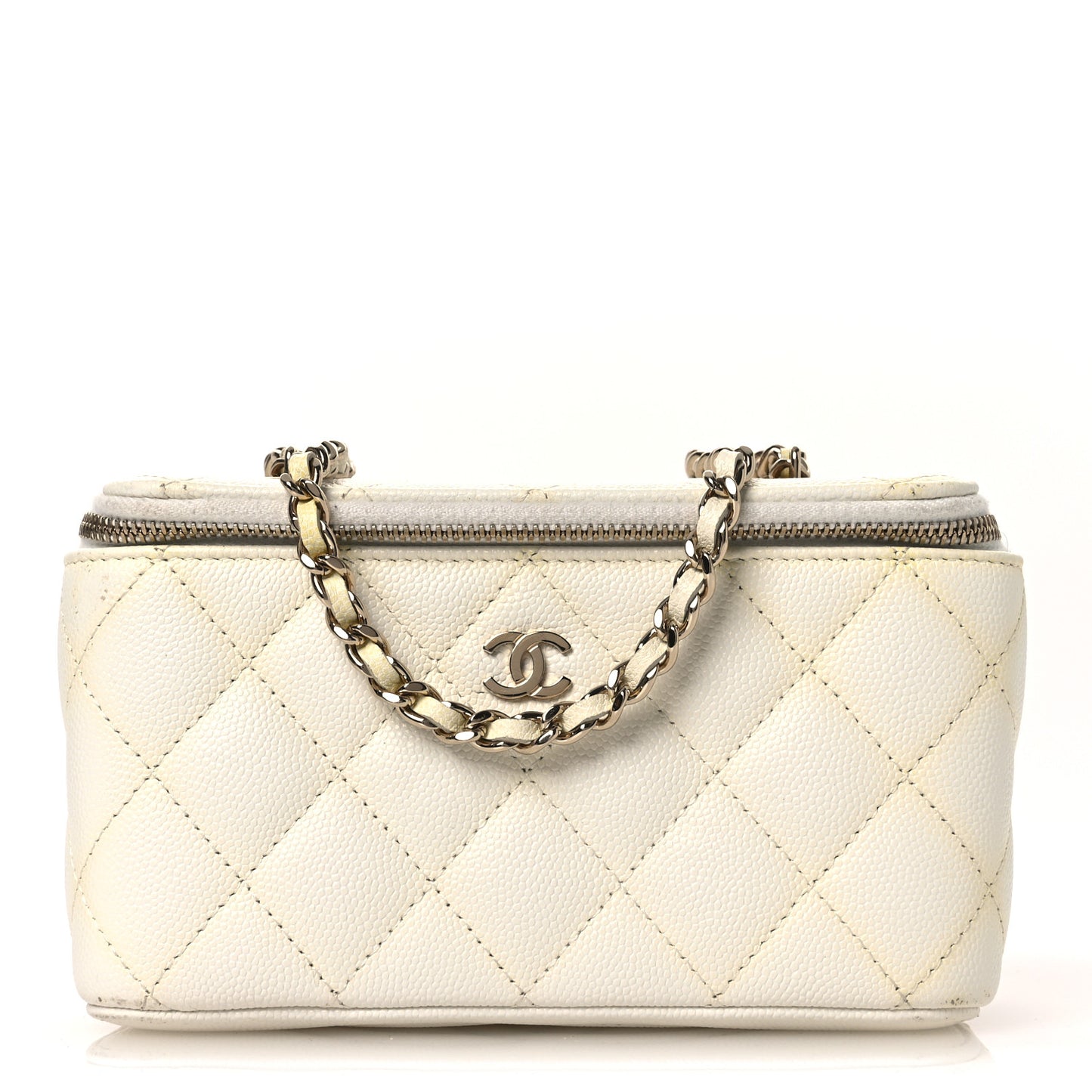 Caviar Quilted Small Vanity Case With Chain White