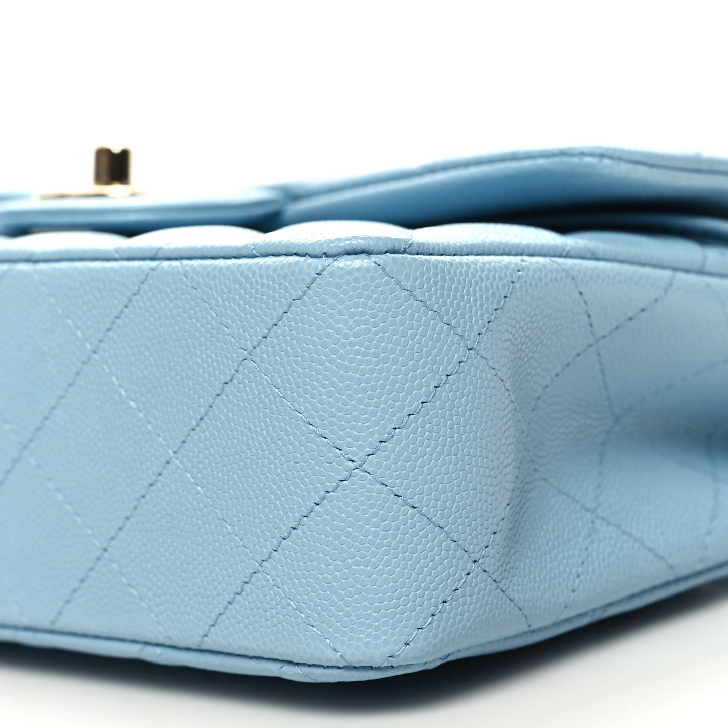 Caviar Quilted Small Double Flap Light Blue