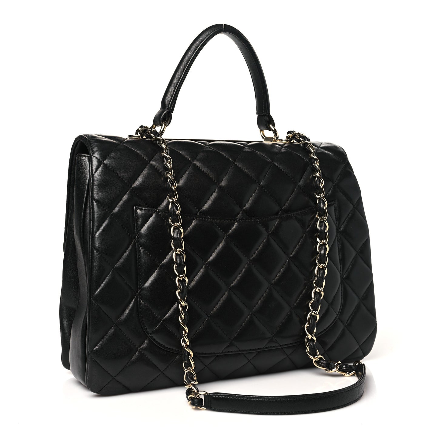 Lambskin Quilted Large Trendy CC Dual Handle Flap Bag Black