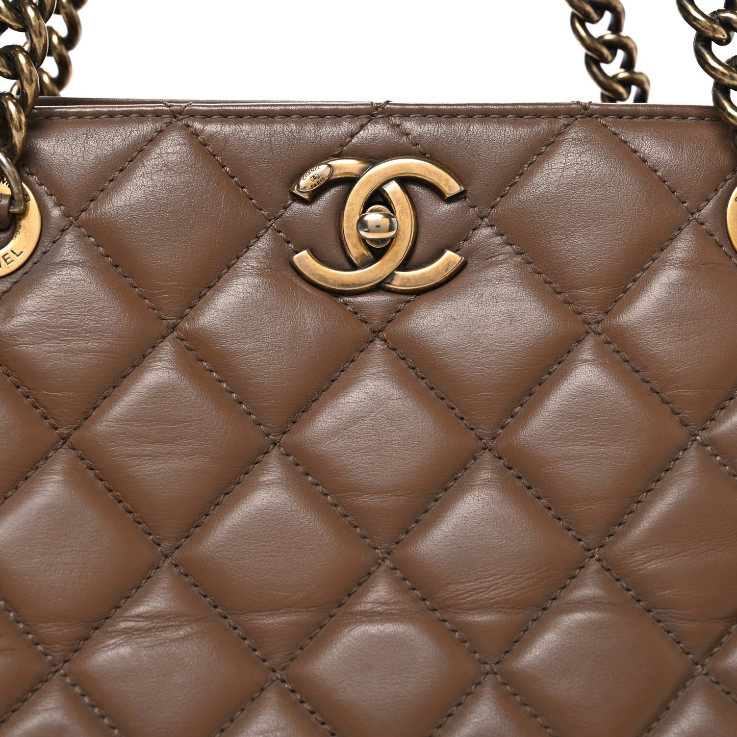 Calfskin Quilted Small Perfect Edge Tote Dark Beige