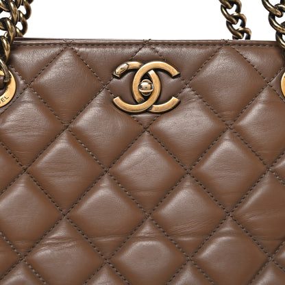 Chanel Calfskin Quilted Small Perfect Edge Tote Dark Beige 7 of 9