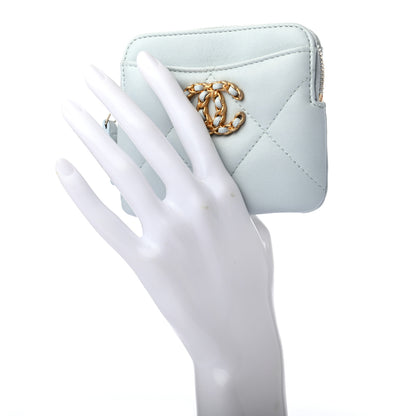 Chanel Lambskin Quilted Chanel 19 Zip Card Holder Wallet Light Blue 2 of 8
