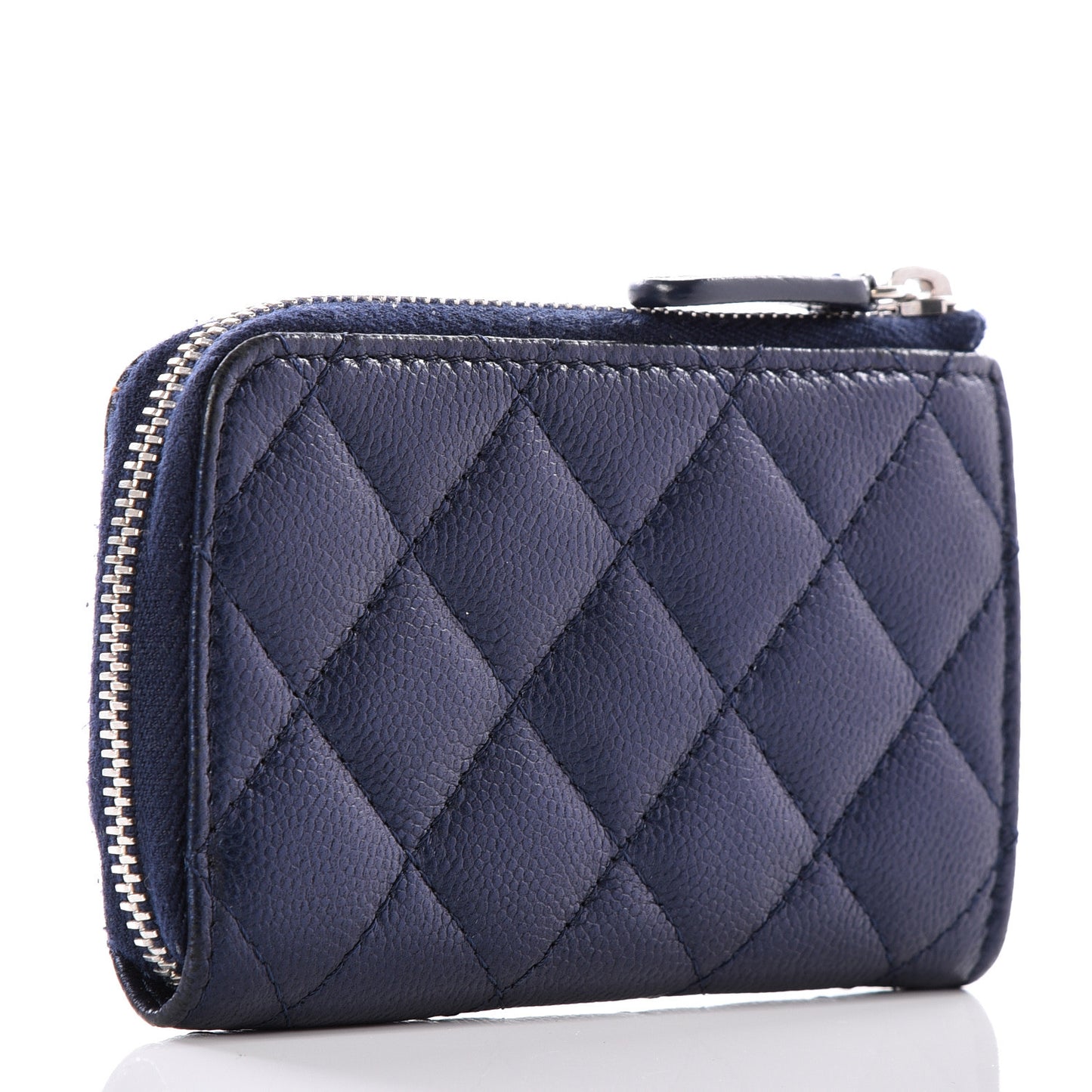 Metallic Caviar Quilted Diamond CC Key Holder Case Navy