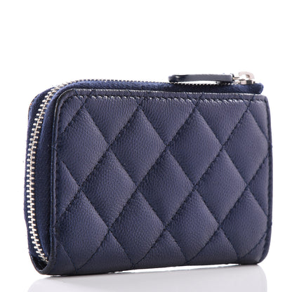 Chanel Metallic Caviar Quilted Diamond CC Key Holder Case Navy 2 of 9