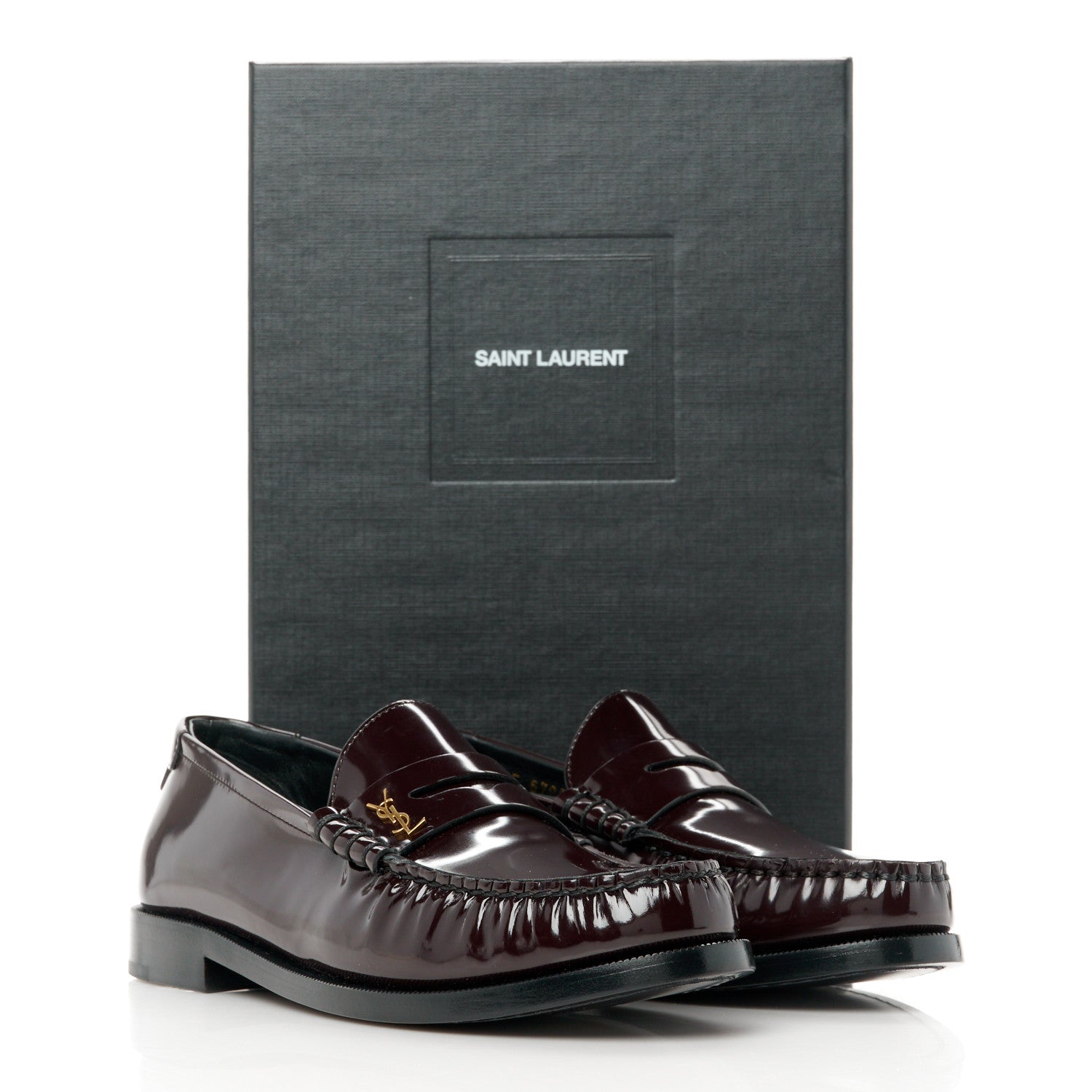 Saint Laurent Patent Calfskin Penny Loafers 37 Cordovan Red 9 of 9