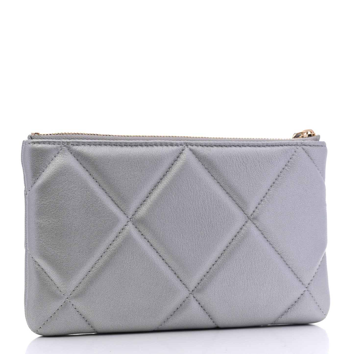 Shiny Goatskin Quilted Small Chanel 19 Pouch Silver