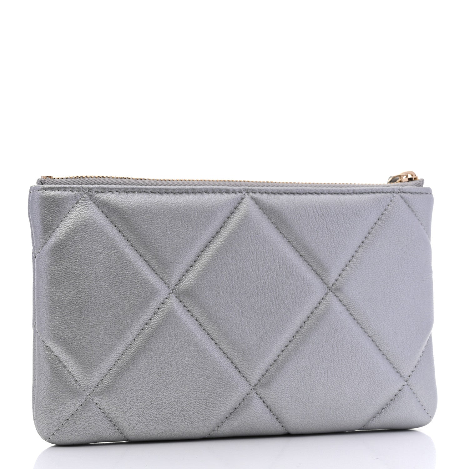 Chanel Shiny Goatskin Quilted Small Chanel 19 Pouch Silver 3 of 8