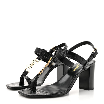 Saint Laurent Calfskin Fake Cocco Cassandra 75 Sandals 36 Black 4 of 10