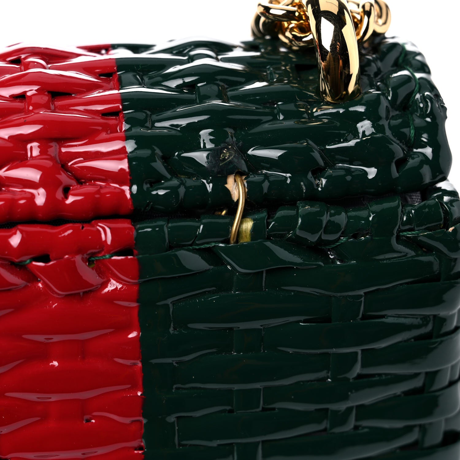 Gucci Glazed Wicker Stripe Mini Cestino Shoulder Bag Green 13 of 14