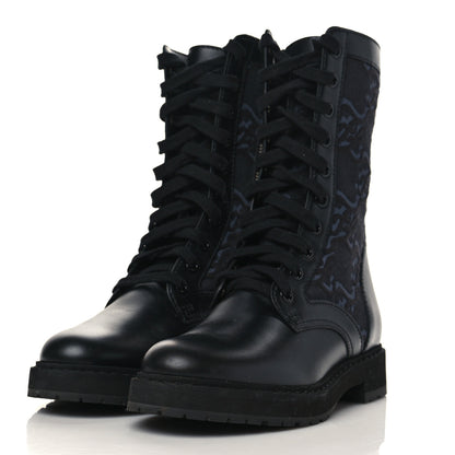 Fendi Vitello Fabric Jacquard Karligraphy Embroidered Womens Combat Boots 35.5 Black 3 of 7