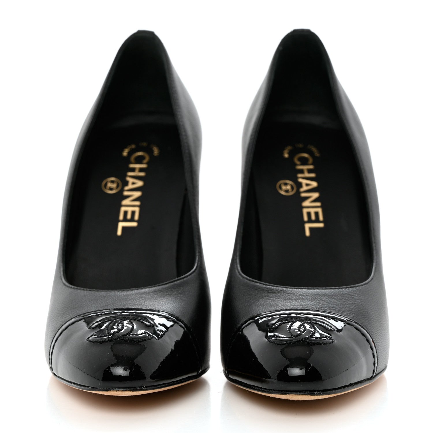 Chanel Lambskin Patent Calfskin Cap Toe CC Pumps 36 Black 2 of 11