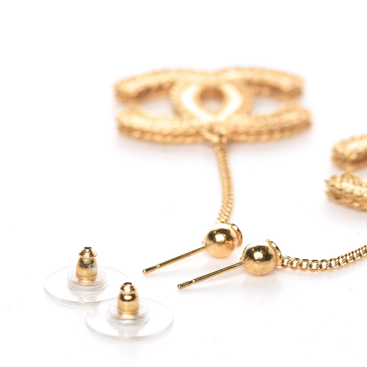 Chanel CC Drop Earrings Matte Gold 3 of 4