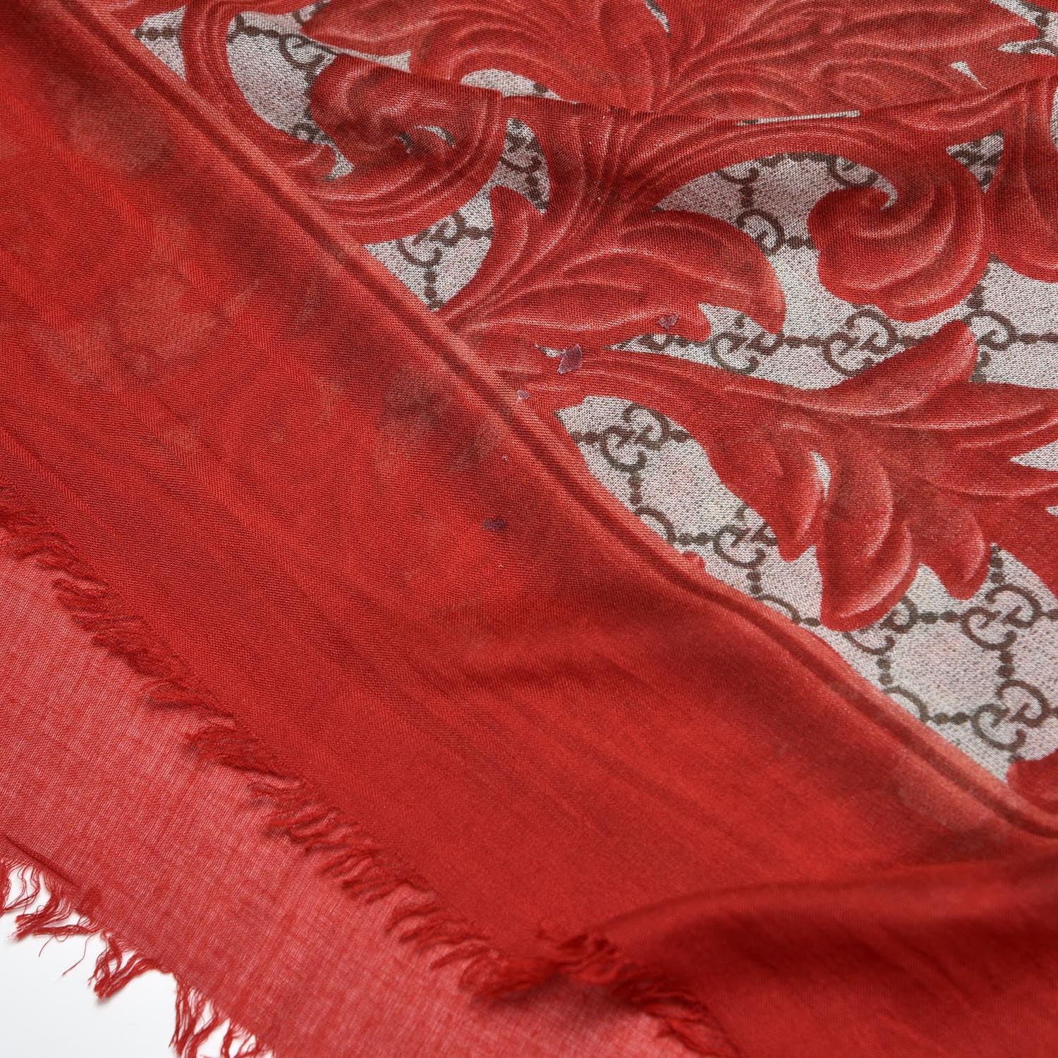 Gucci Modal Silk Monogram Arabesque Shawl Red 4 of 4