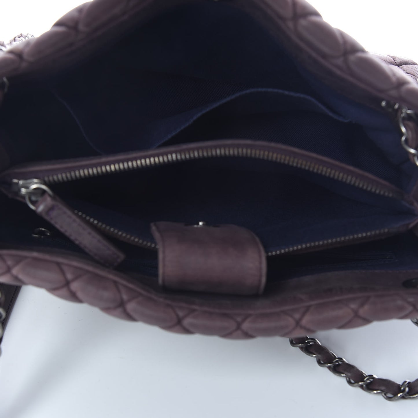 Iridescent Calfskin Small New Bubble Quilt Tote Plum