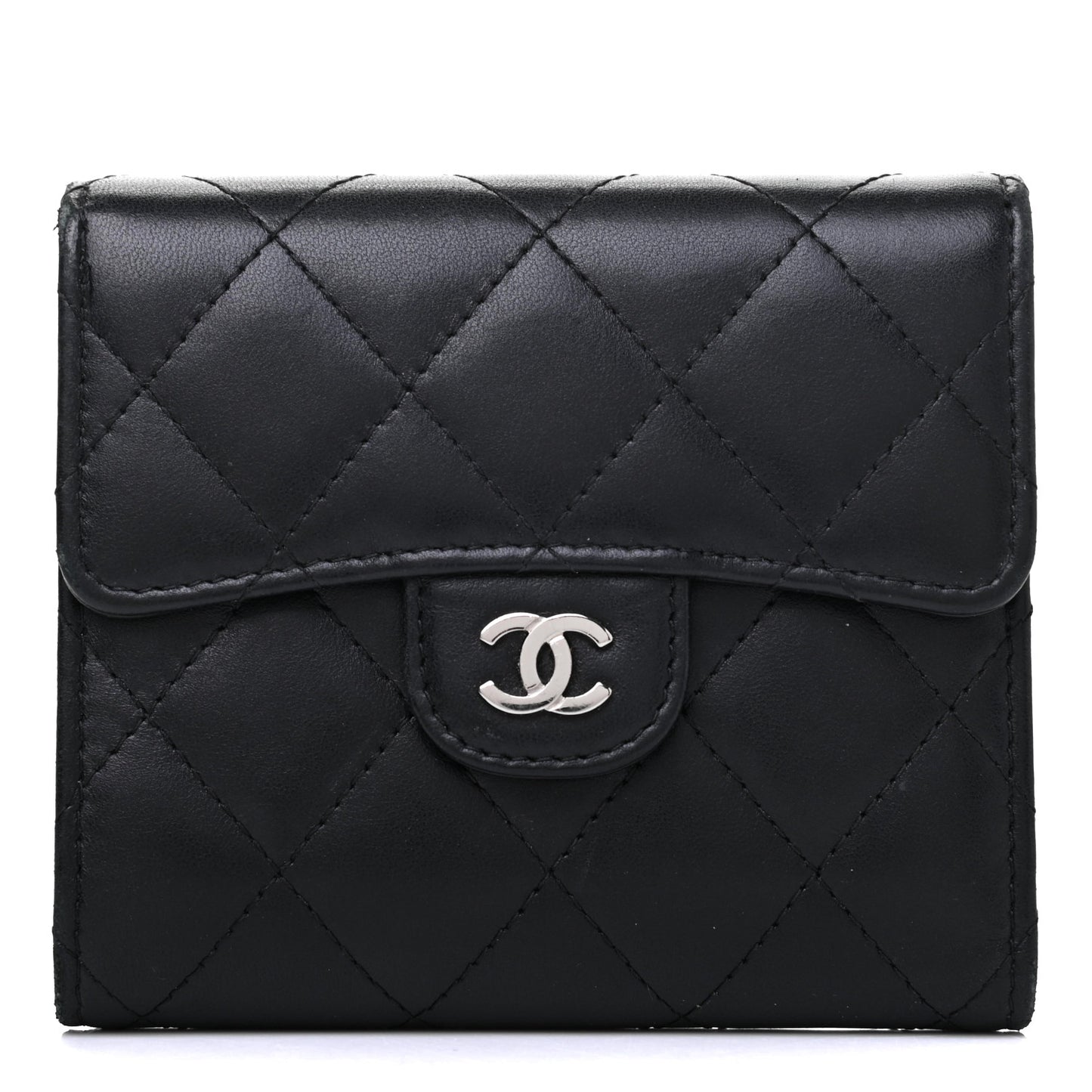 Lambskin Quilted Compact Flap Wallet Black