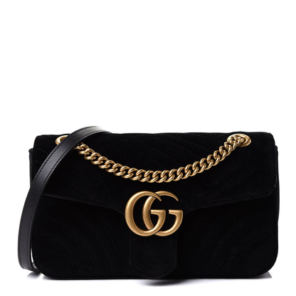 Gucci Velvet Matelasse Small GG Marmont Shoulder Bag Black 1 of 12